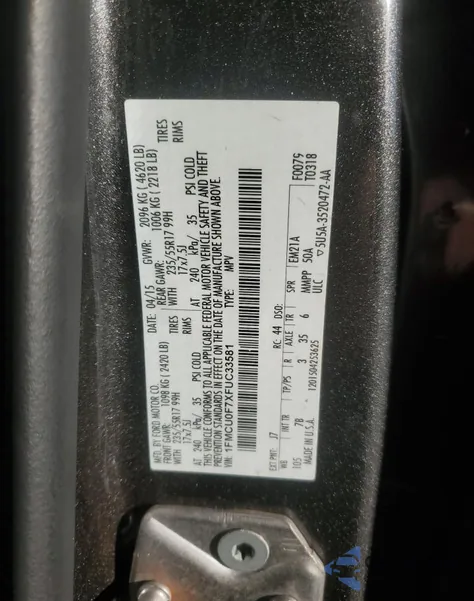 2015 Ford Escape S z USA, uszkodzony, nr VIN 1FMCU0F7XFUC33581